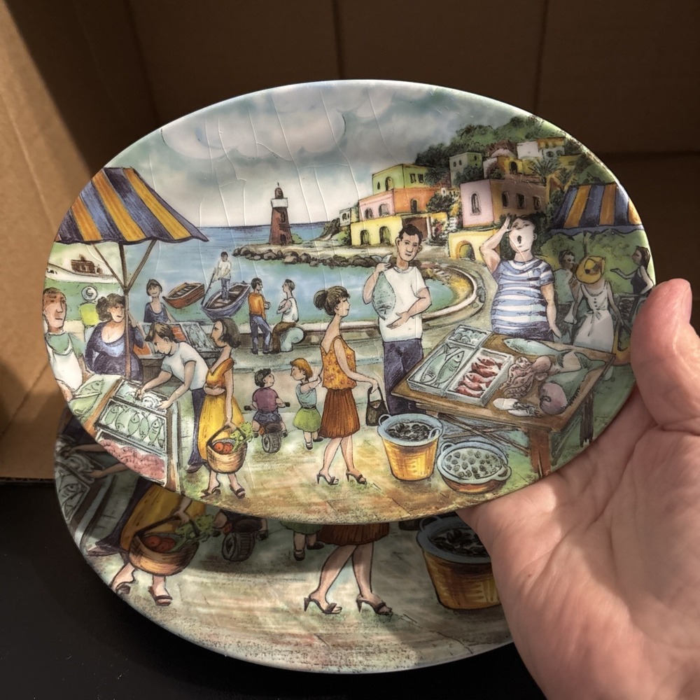 2 Piece Brunelli Fish Market Plate Set, Italy - Picture 2 of 11
